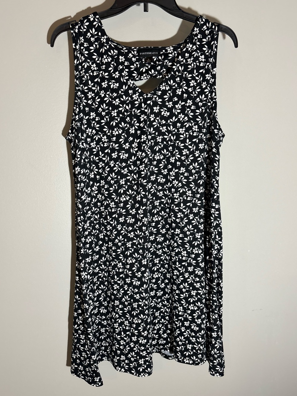 Fortune + Ivy XL Black White Floral Sleeveless Swing Dress Cutout - Picture 2 of 4
